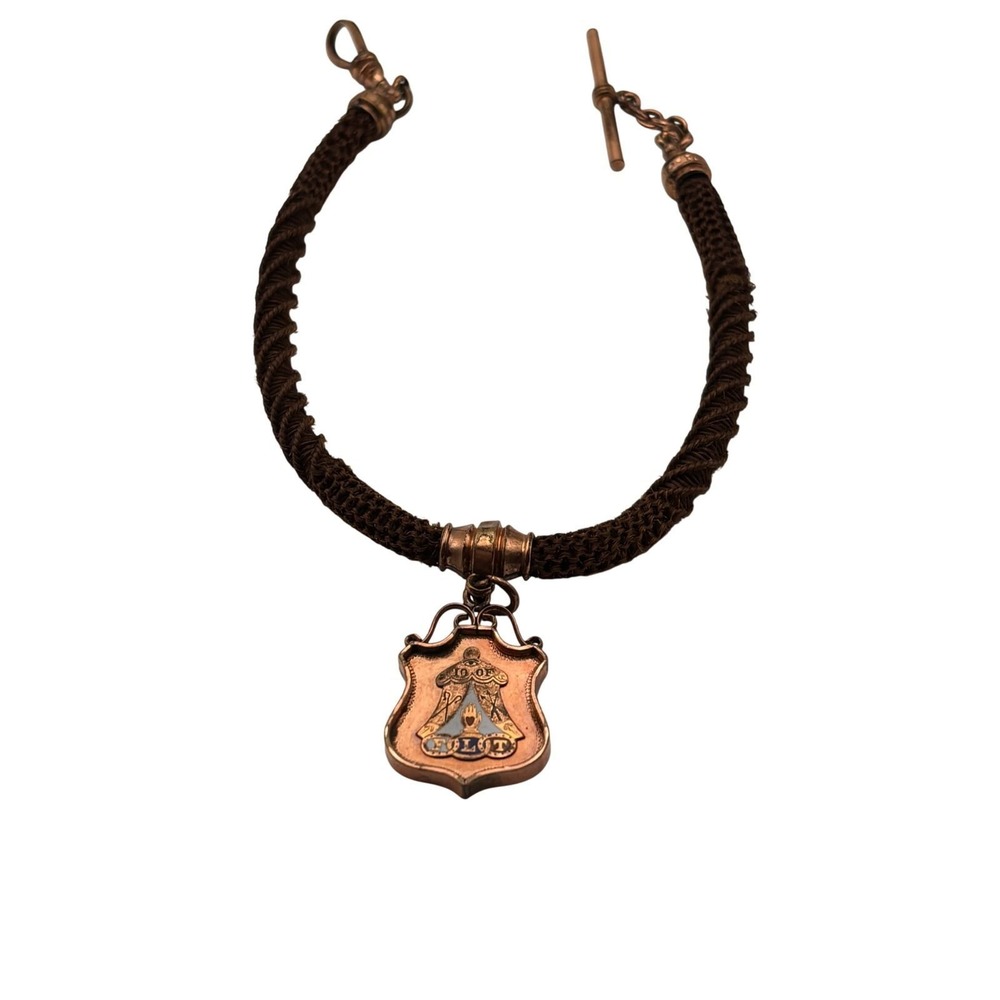 Antique Victorian Woven Hair Watch Chain Garnet Fob Gold Filled IOOF 1860